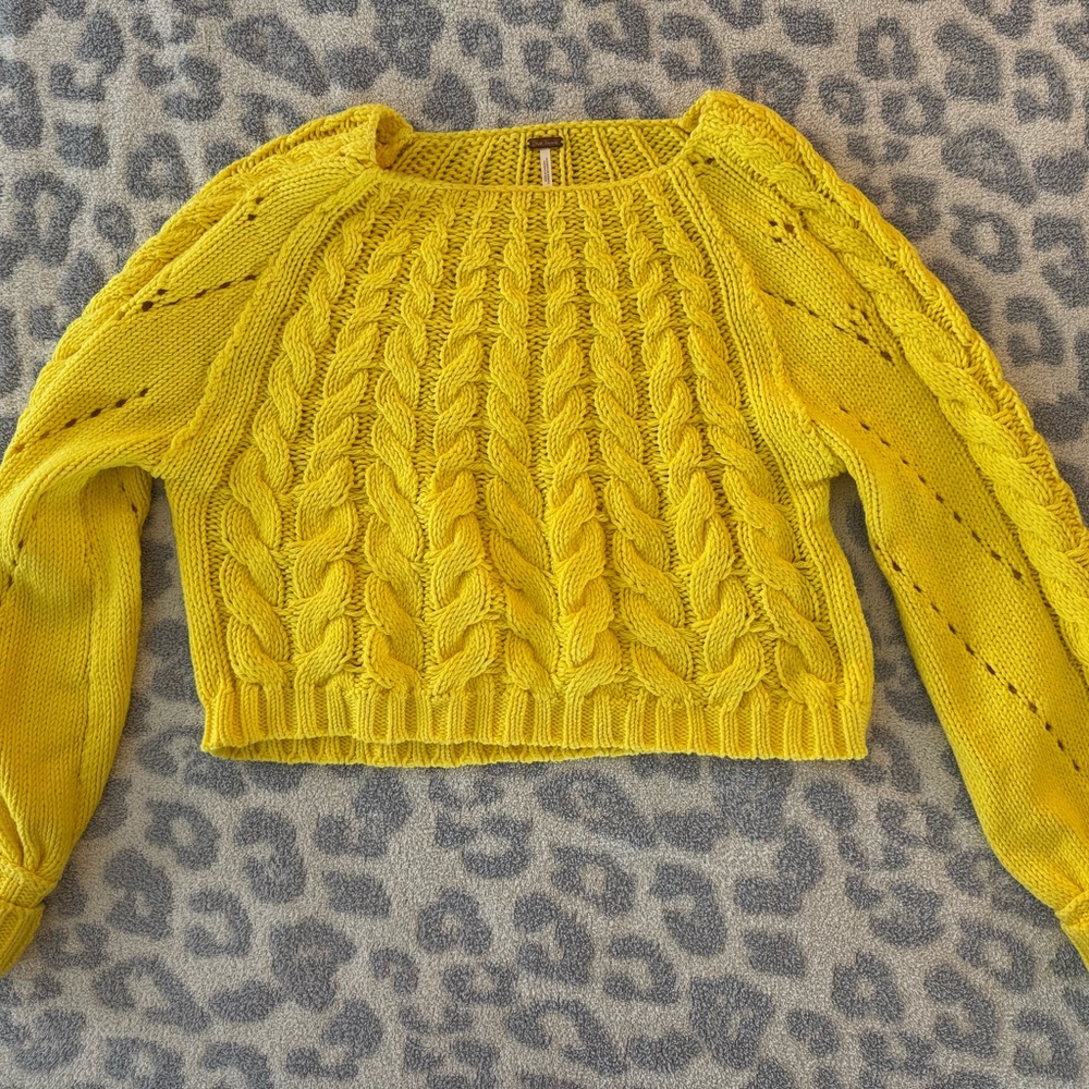 Free People Sunny Yellow Cable Knit Sweater